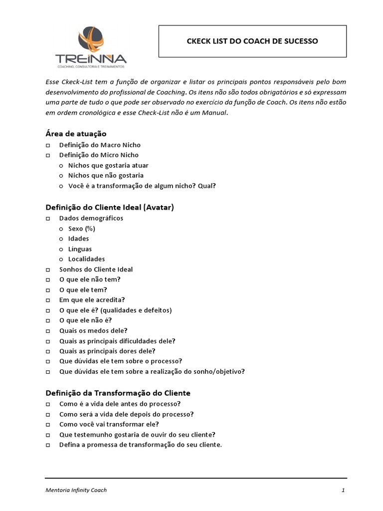 Check-List para Coaches de Sucesso | PDF | Comunicação | Business