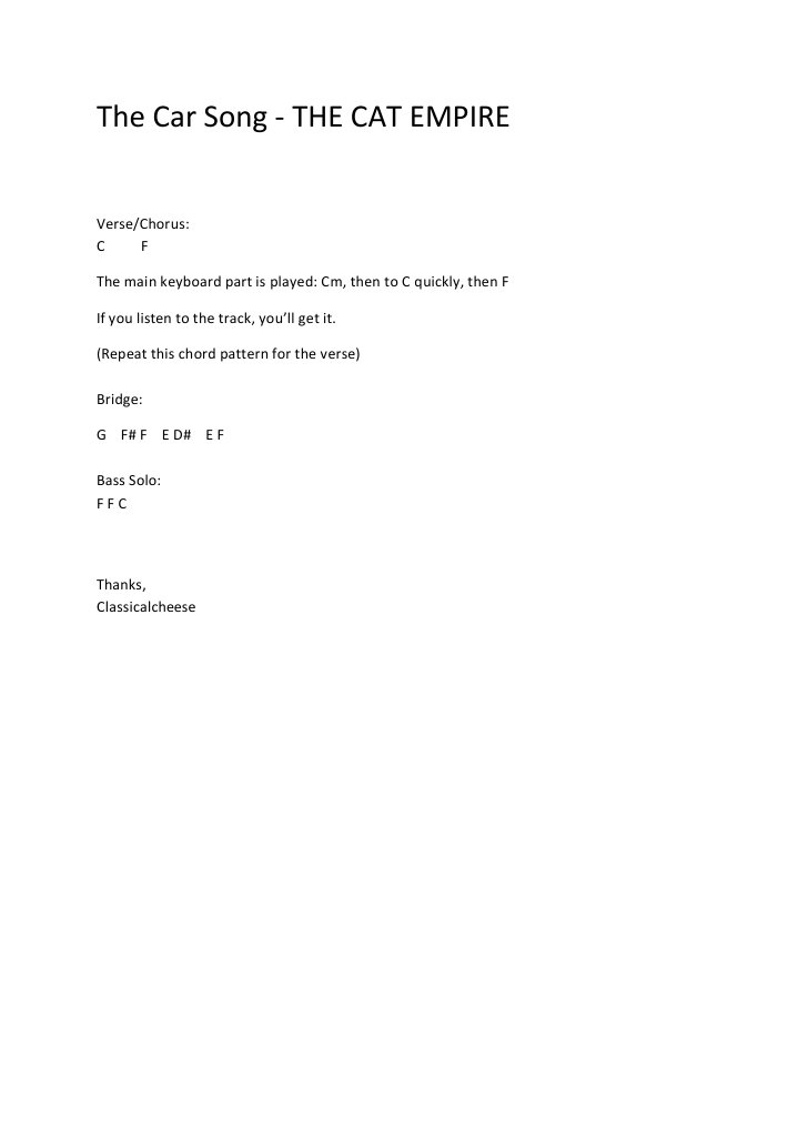The Car Song Chords | PDF