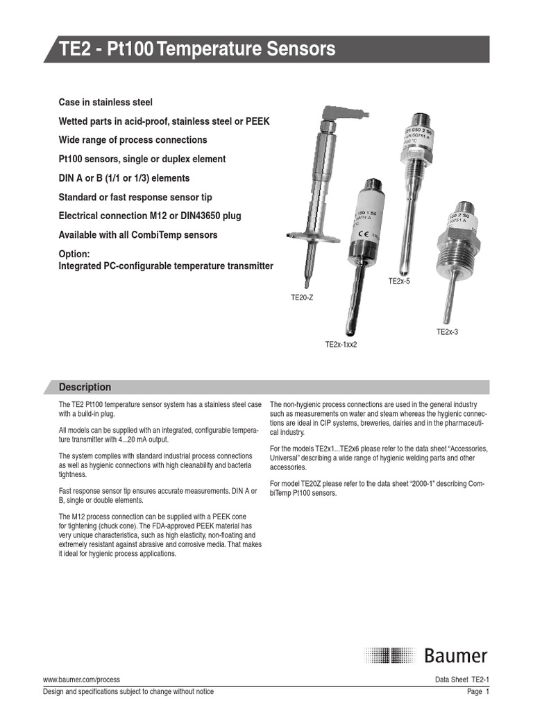 Baumer Temperature SensorTransmitter TE2 Datasheet 20110913 TE21