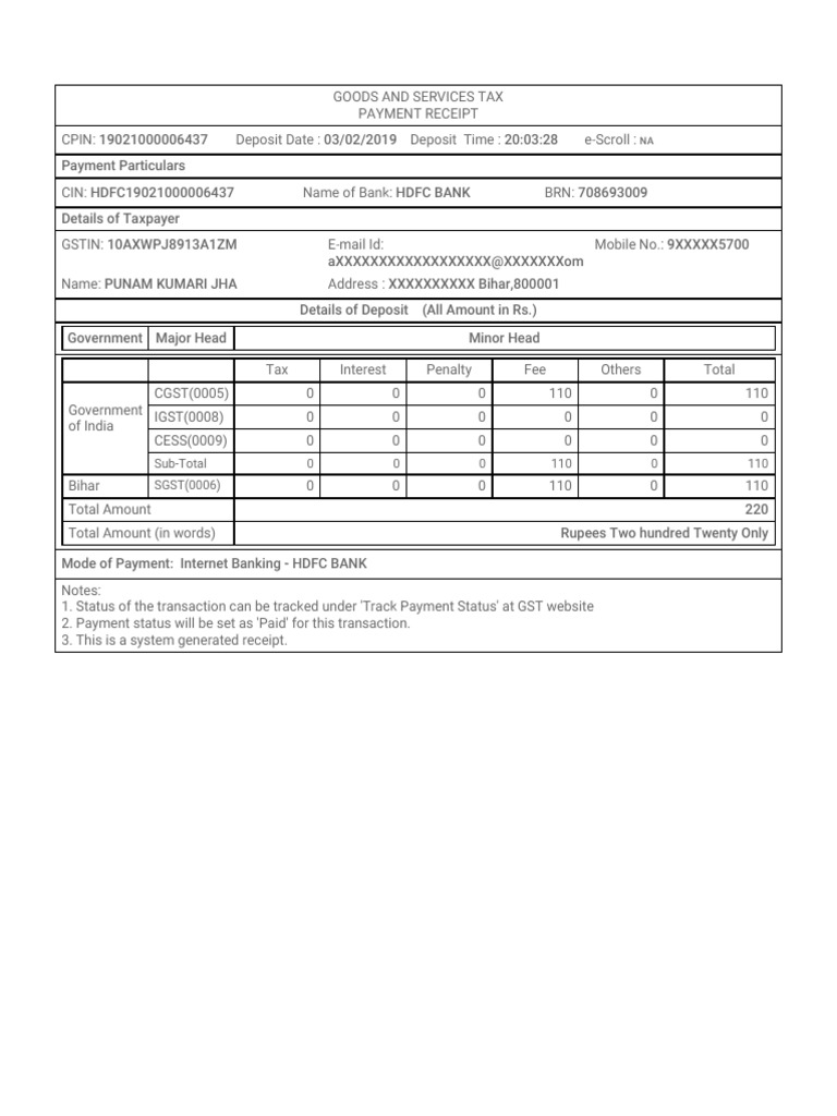 Bihar GST Payment Receipt | PDF