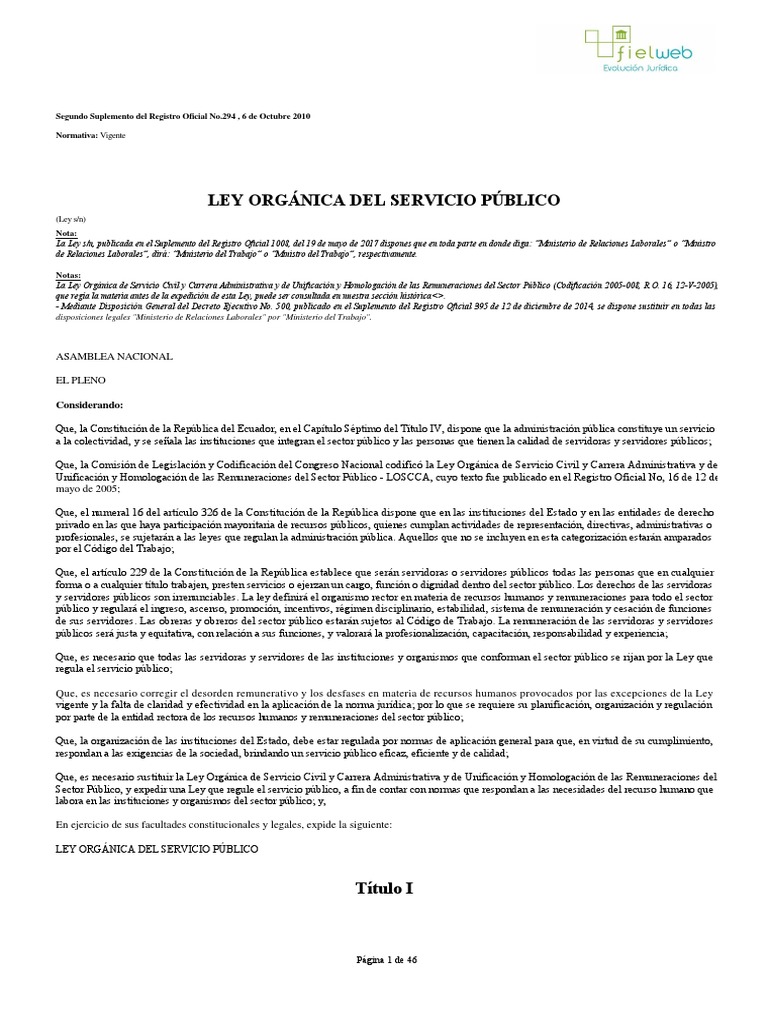 149 - Ley Orgánica Del Servicio Público - Losep 201810261502582148 PDF ...