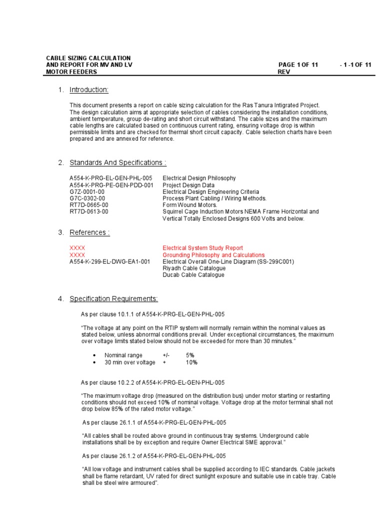 Cable Sizing Design Basis Draft Cable Fuse Electrical