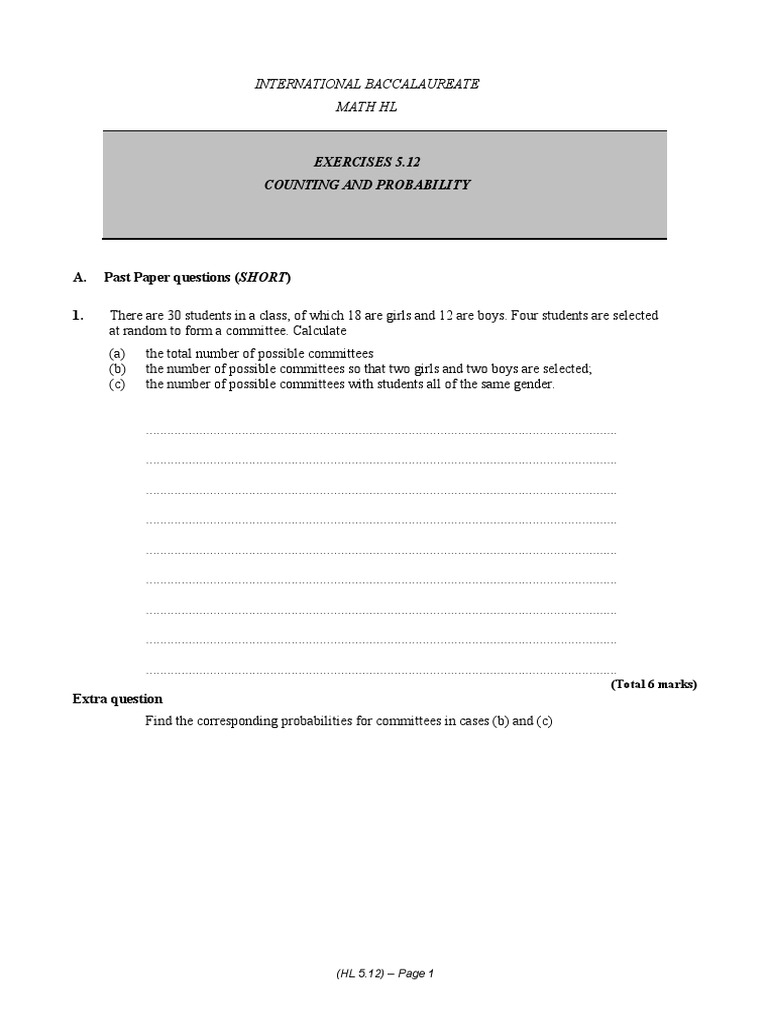 IB Math HL Counting & Probability Exercises | PDF | Teaching ...