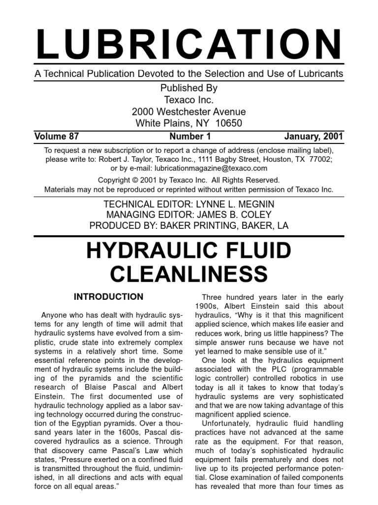 Lubrication Hydraulic Fluid Cleanliness PDF