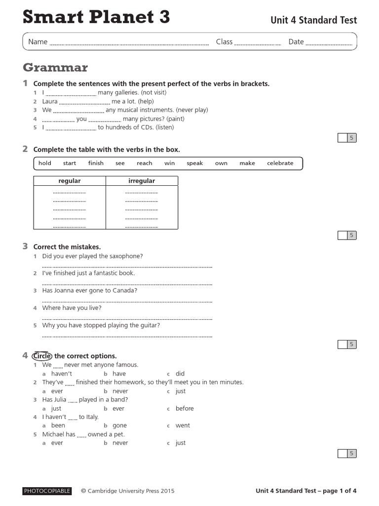 Unit 4 Standard Test Without Answers | PDF | Leisure | Entertainment ...