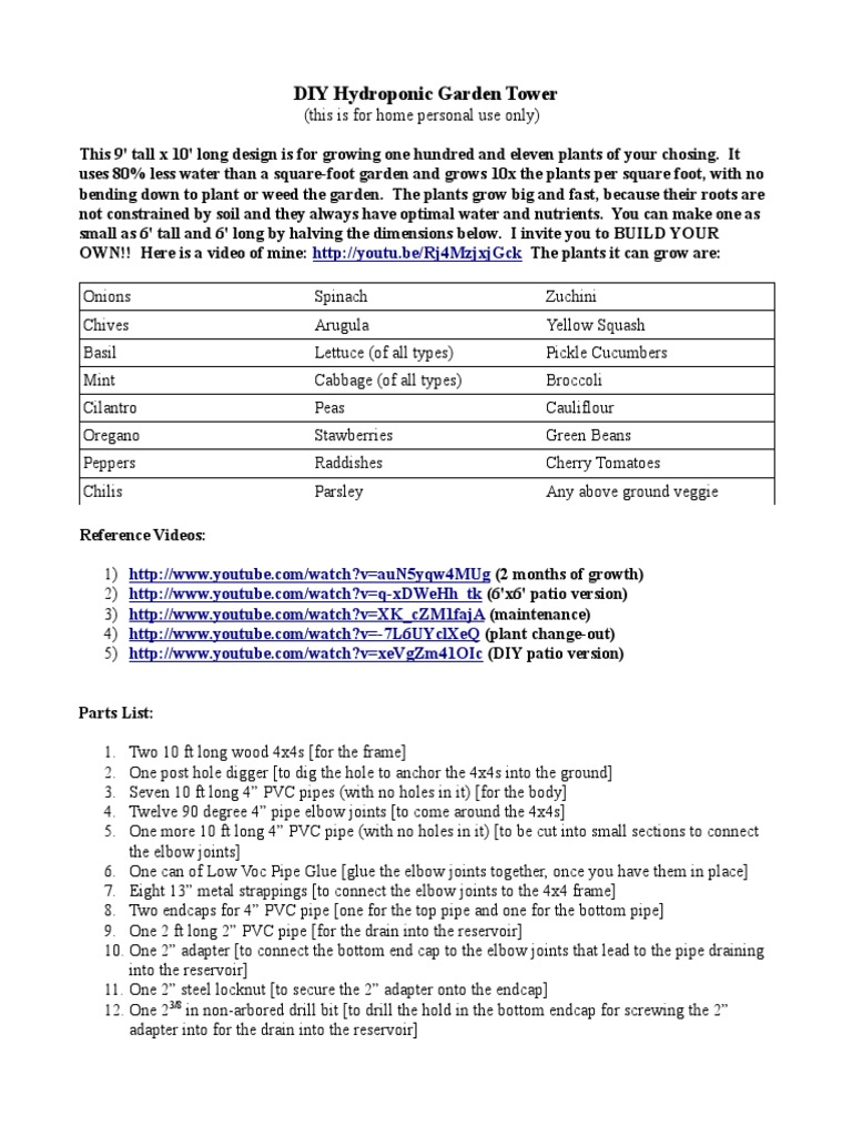 Home Hydroponic Tower Guide | PDF | Hydroponics | Pipe (Fluid Conveyance), image size:768x1024