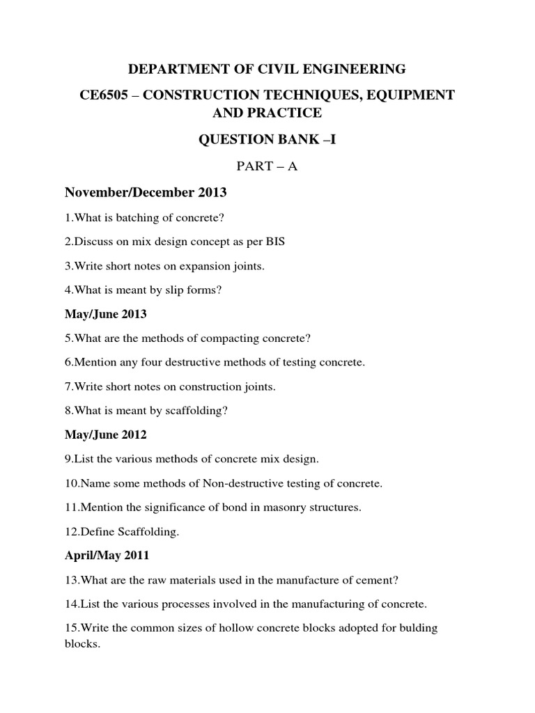 Construction Techniques and Equipment Practices PDF Masonry Concrete