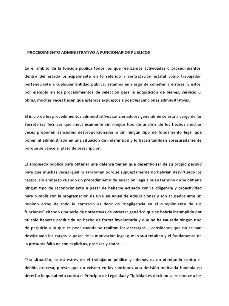 Sanciones A Funcionarios Publicos Pdf Debido Al Proceso Estado