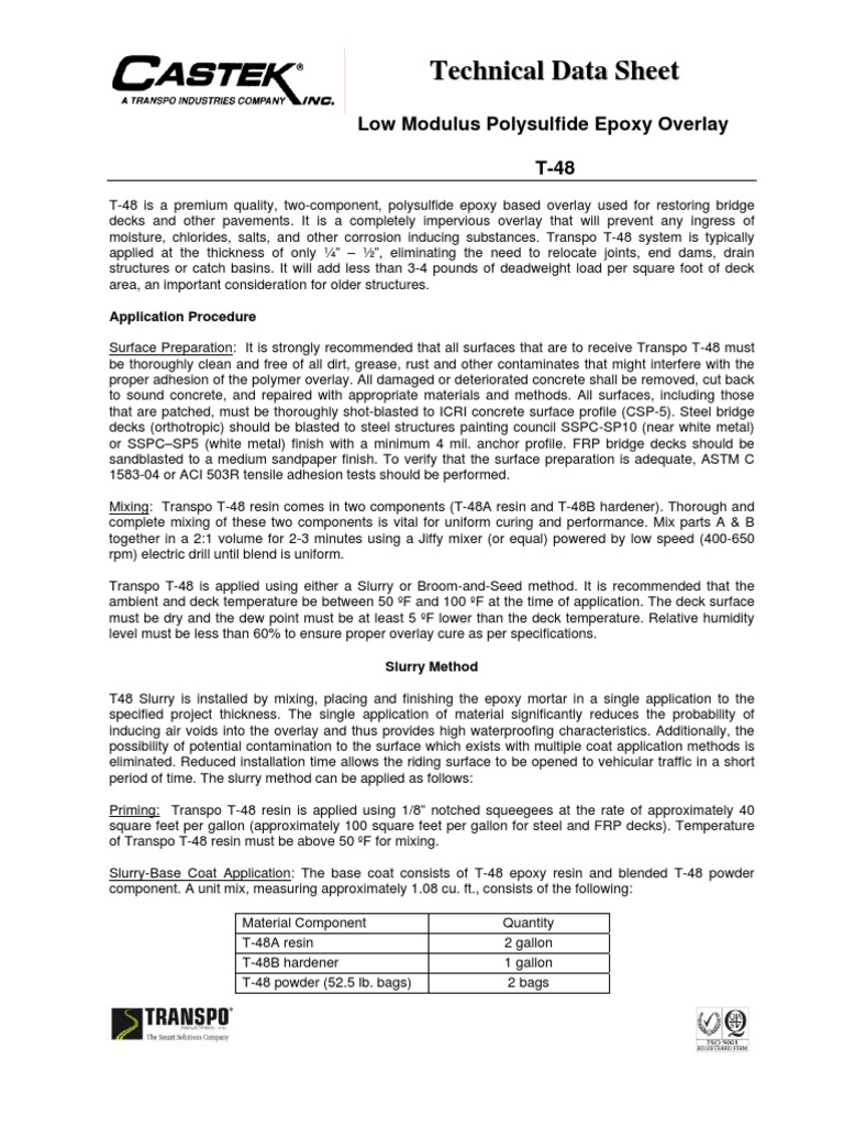 Low Modulus Polysulfide Epoxy Overlay | PDF | Epoxy | Fibre Reinforced ...