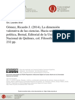 Reseña Texto de Juan Ricardo Gómez: La Dimensión Valorativa de Las Ciencias