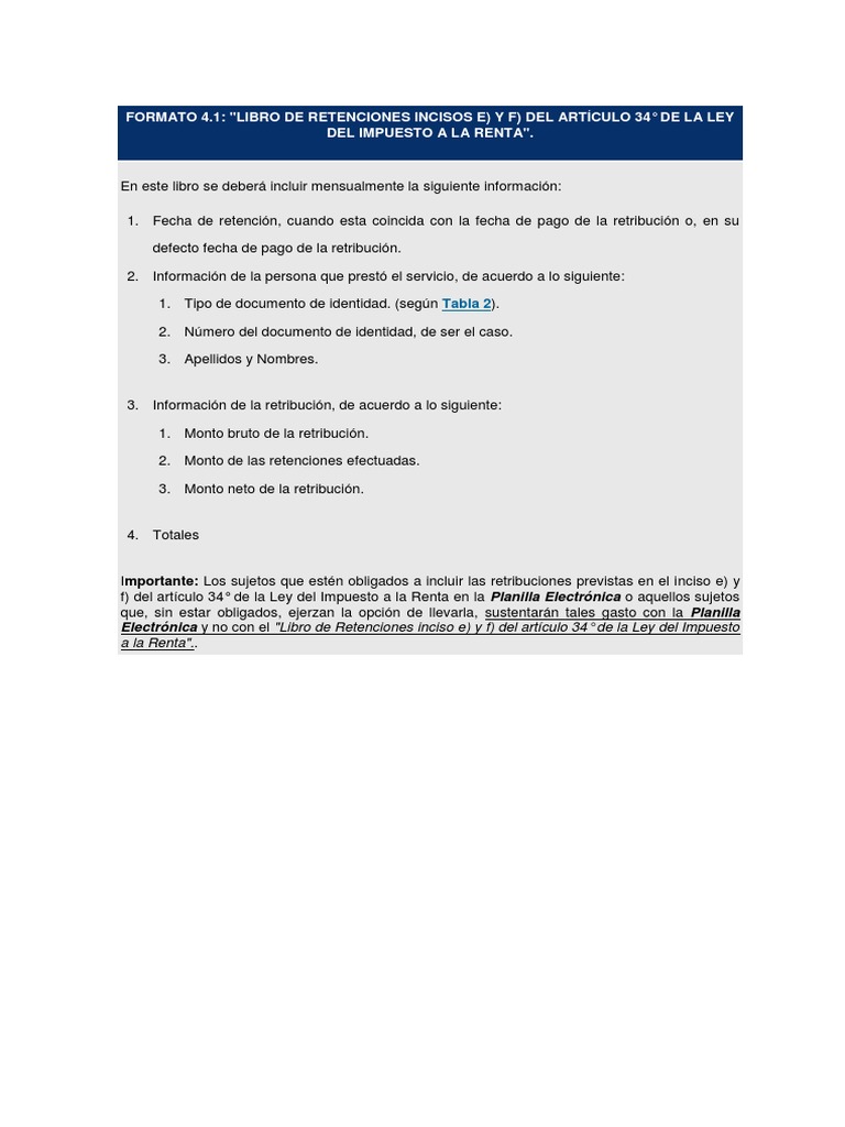 Libro de Retenciones Art. 34° Incisos E y F | PDF