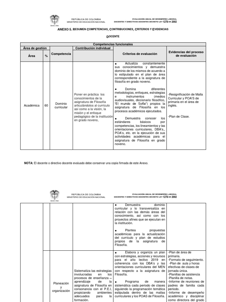 Evaluación Desempeño Docente Anexo 5 | PDF | Plan de estudios | Evaluación