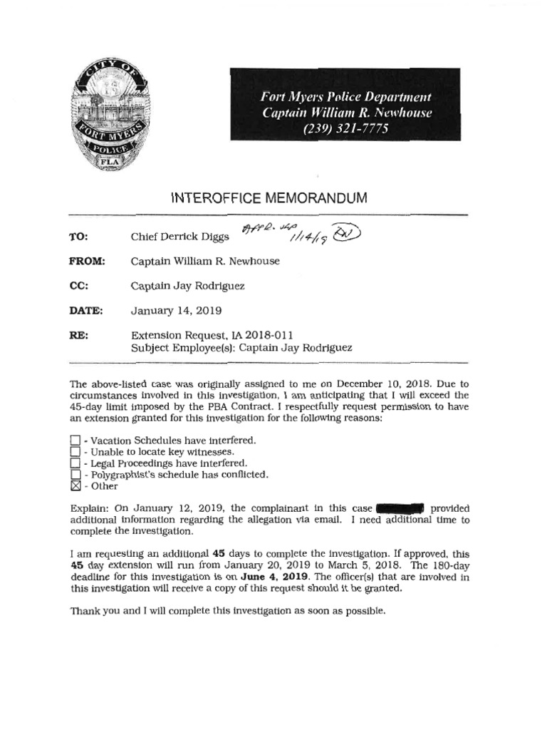 Fort Myers Police Department Interoffice Memorandum PDF