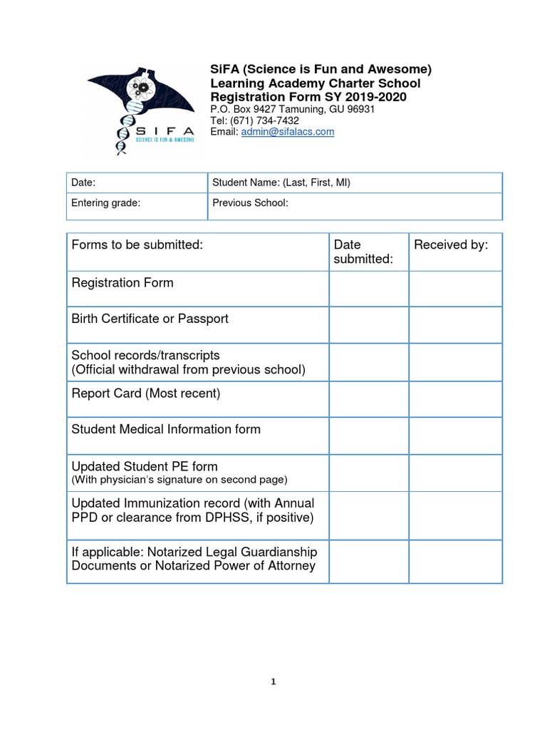 Sifa Student Enrollment Packet Sy19 20 | PDF | Physician | Measles