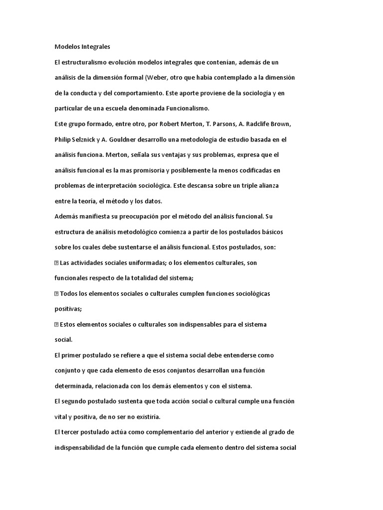 Modelos Funcionalistas en Sociología | PDF | Sociología | Comportamiento