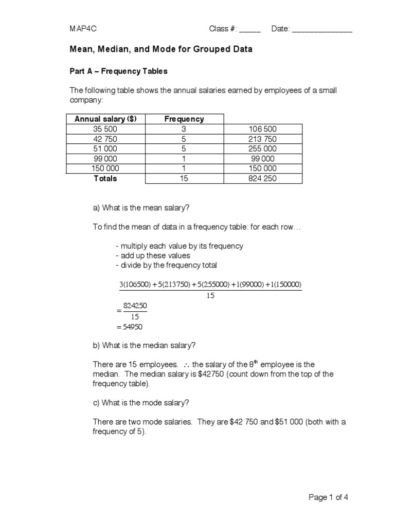 Mean Median and Mode For Grouped Data PDF | PDF | Mode (Statistics ...