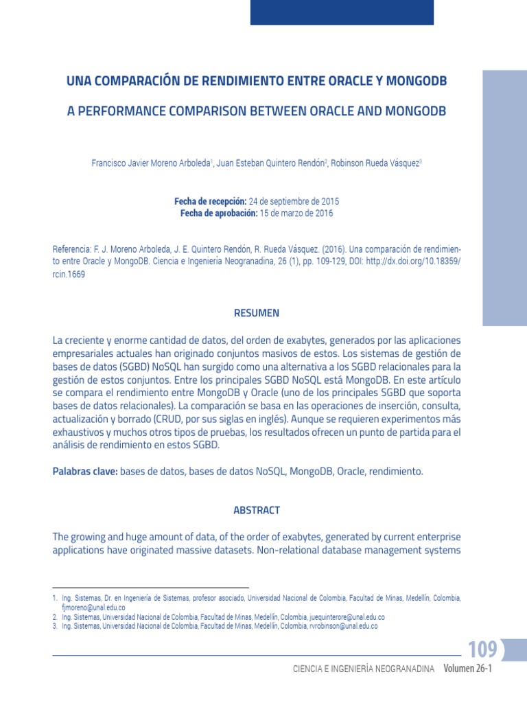 Una Comparación de Rendimiento Entre Oracle y Mongodb | PDF | SQL | No Sql