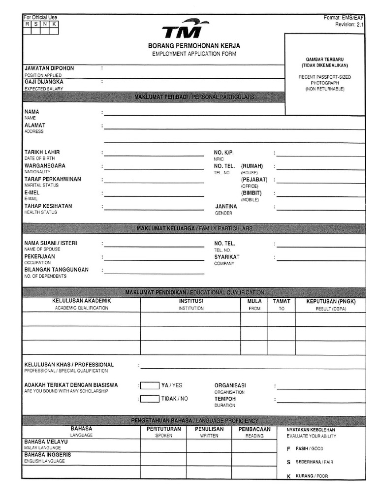 Borang Permohonan Kerja Pdf