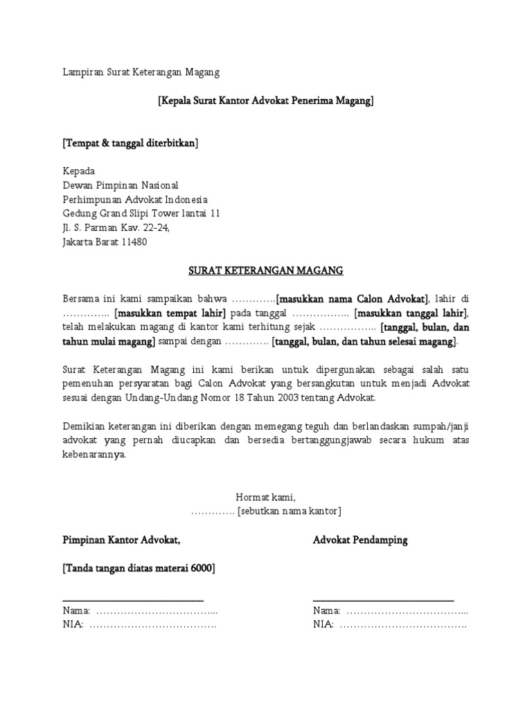 Lampiran Surat Keterangan Magang