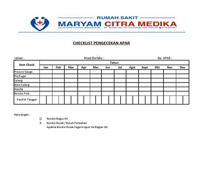 Checklist Pengecekan APAR Bulanan | PDF