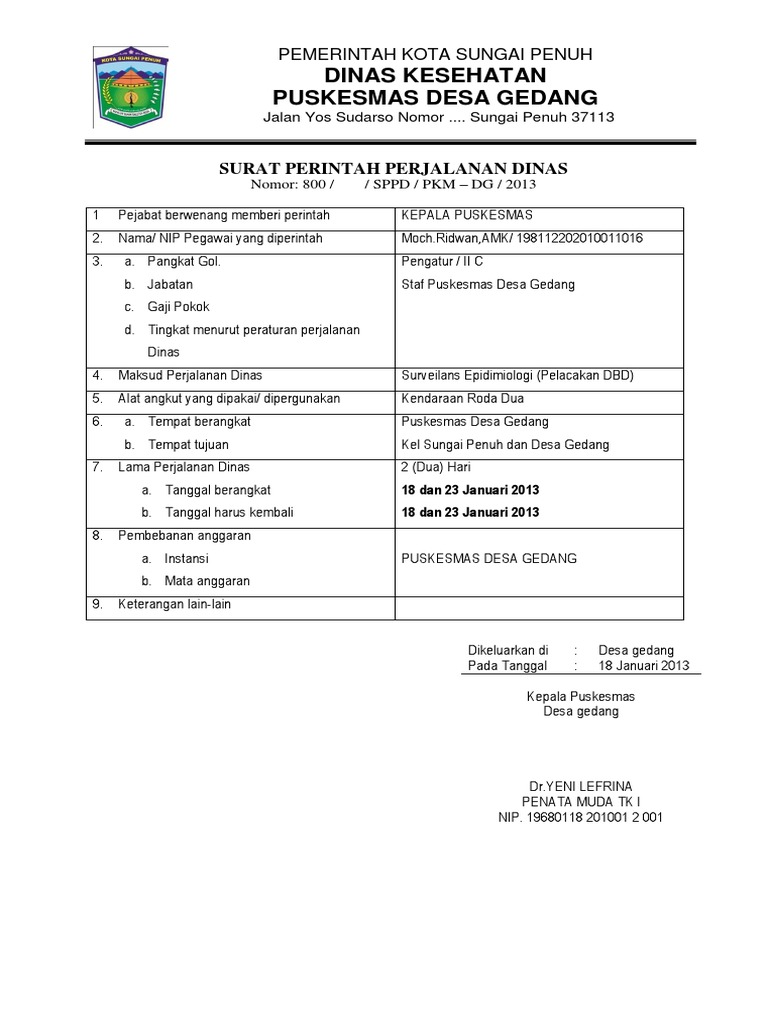 Format Sppd Depan 2013