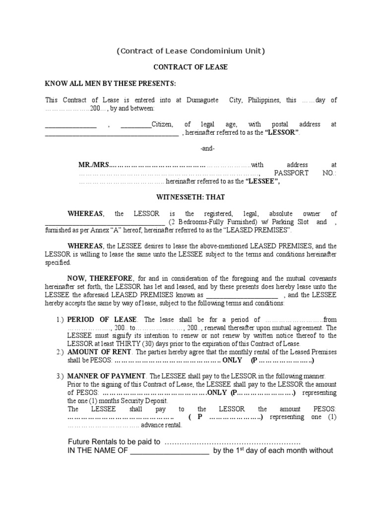 Condominium Lease Agreement Template | PDF | Lease | Leasehold Estate