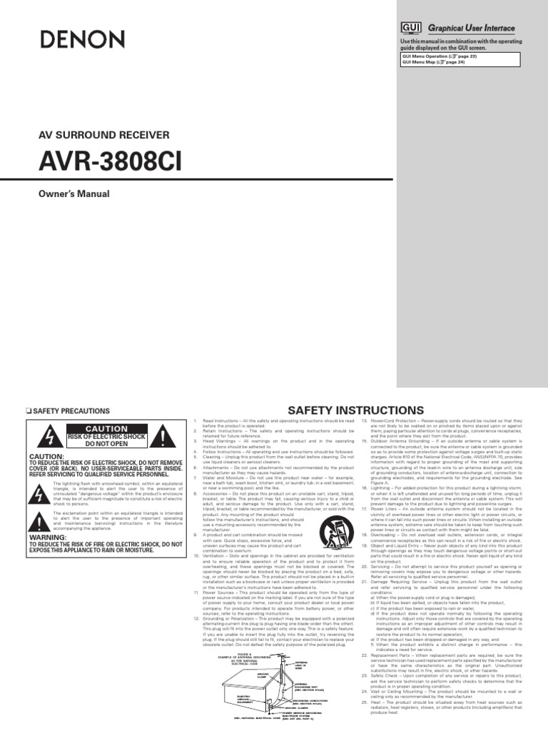 AVR-3808CI: Av Surround Receiver | PDF | Tape Recorder | Ac Power