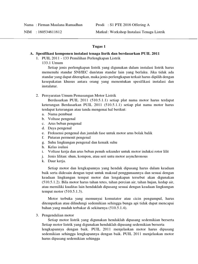 Instalasi Motor Listrik Bagian 1 | PDF