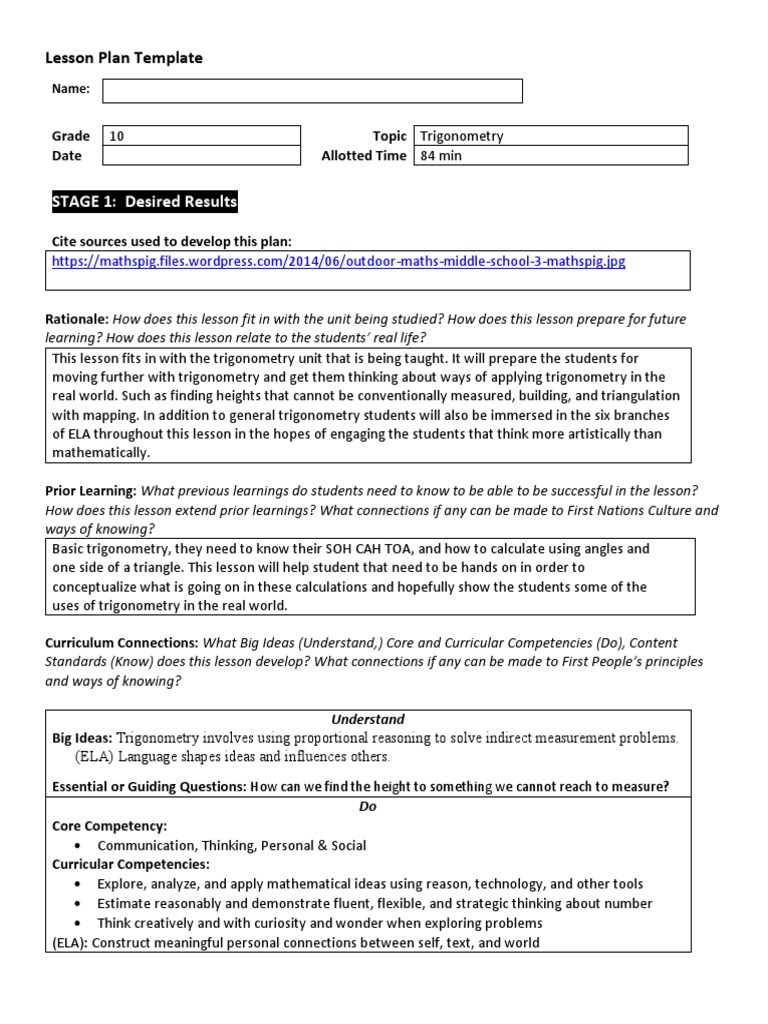 Trigonometry Lesson Plan for Grade 10 | PDF | Trigonometry | Curriculum
