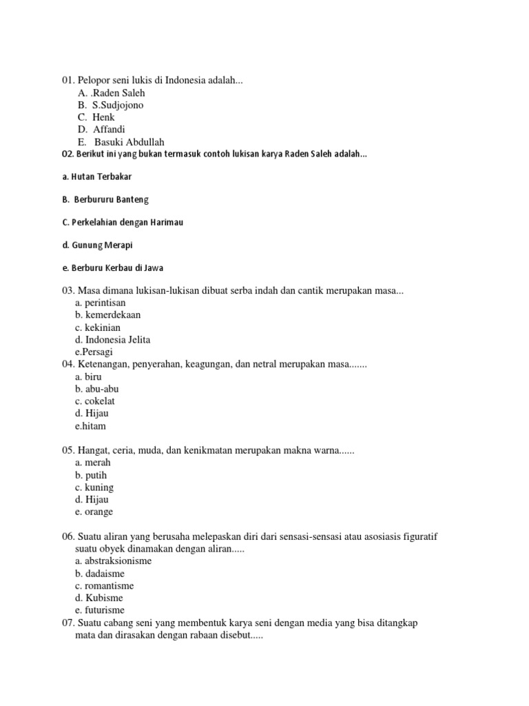 Soal Uts Seni Budaya Kelas Xi