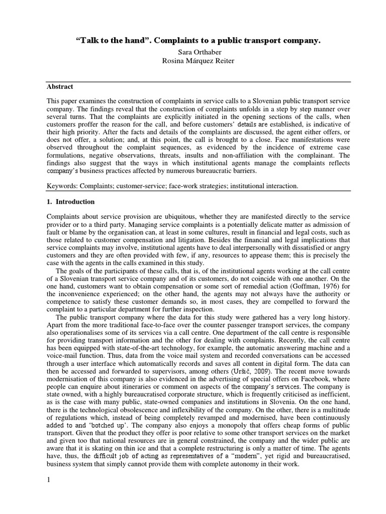 Complain Transport Pdf Call Centre Grammatical Gender
