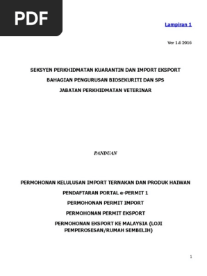 Tatacara Permohonan Pengimportan Haiwan Dan Produk Ver 1 6 2016 23 Feb 2016 Pdf