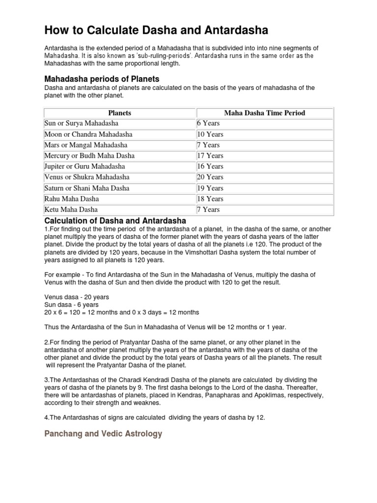 How To Calculate Dasha and Antardasha PDF Hindu Astrology