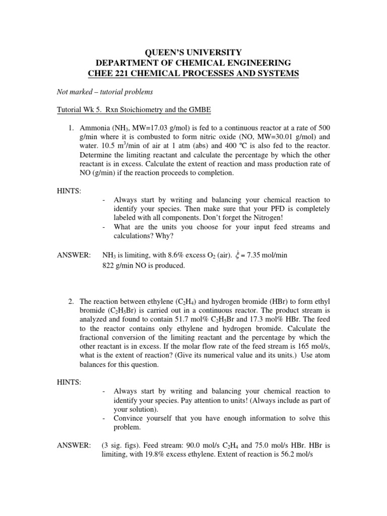 CHEE 221 - Tutorial WK 5 | PDF | Teaching Methods & Materials