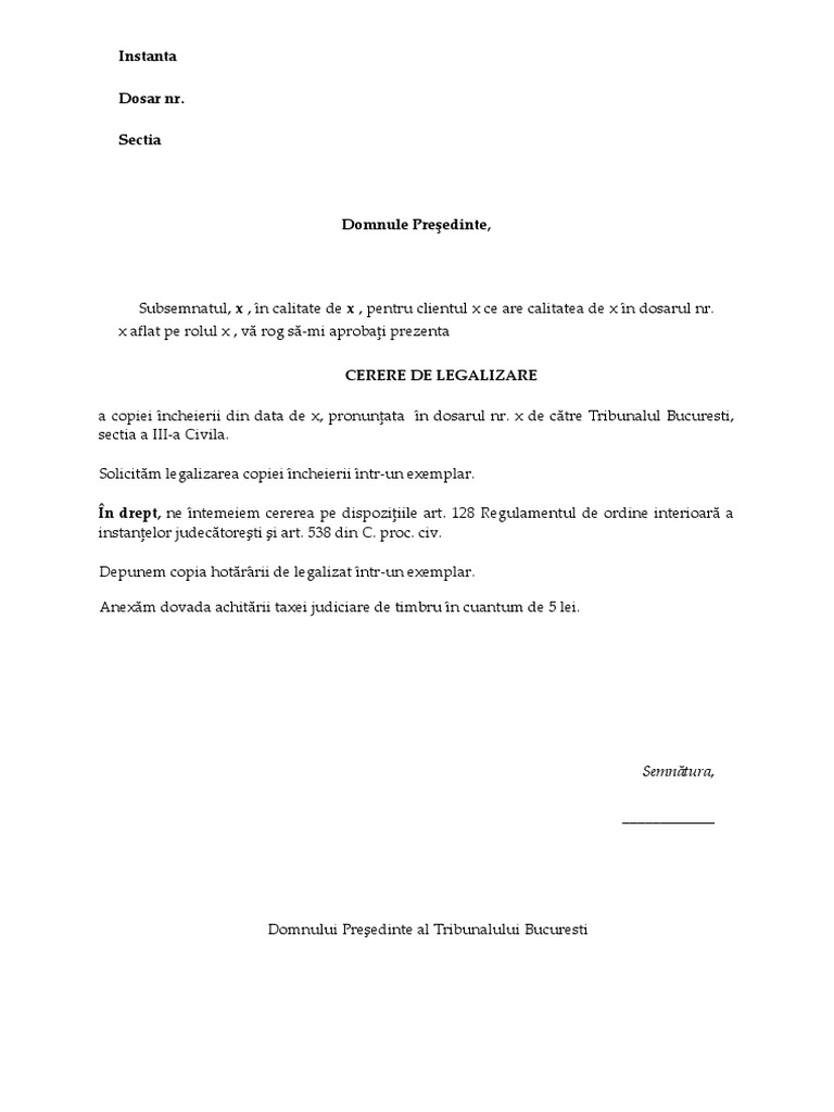 Cerere De Legalizare Model