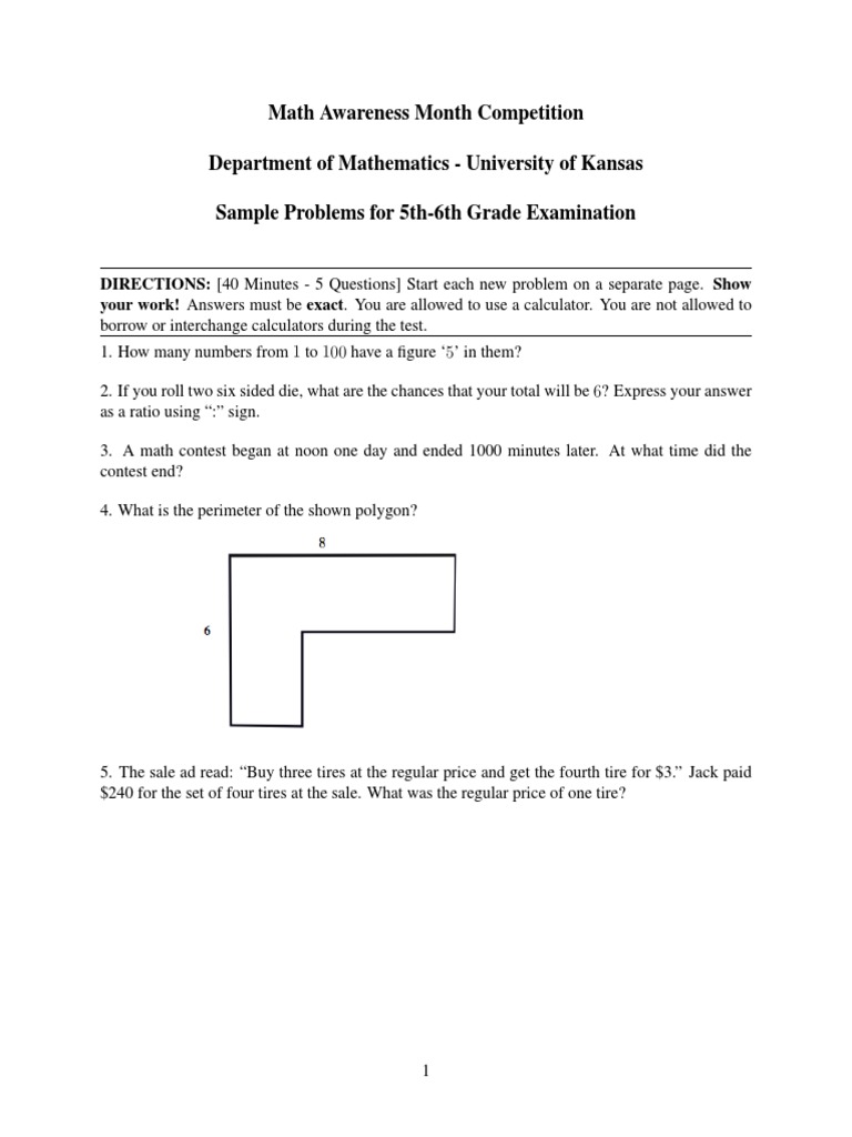 5th-6th Grade Math Competition Problems | PDF | Career & Growth | Games ...