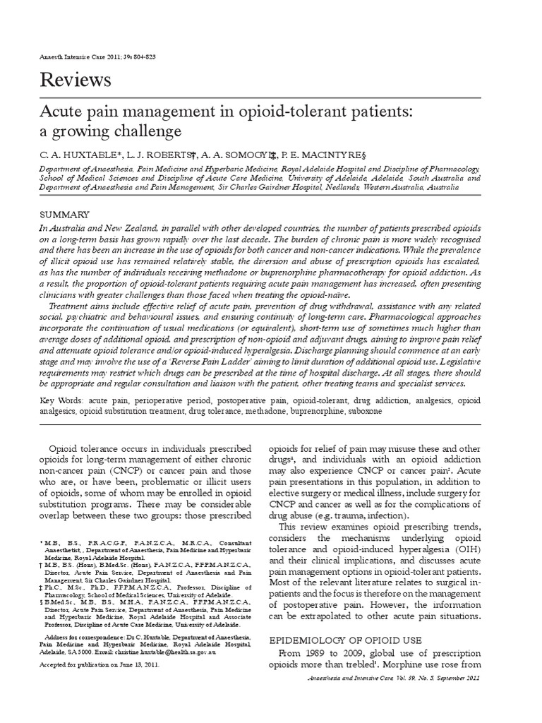 Pain Acute Pain OpioidTolerant | PDF | Opioid | Analgesic