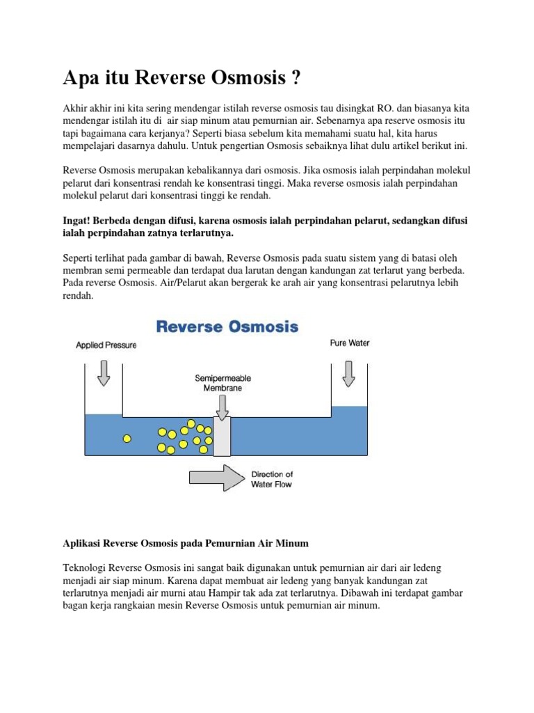 Pengertian dan Fungsi Reverse Osmosis | PDF