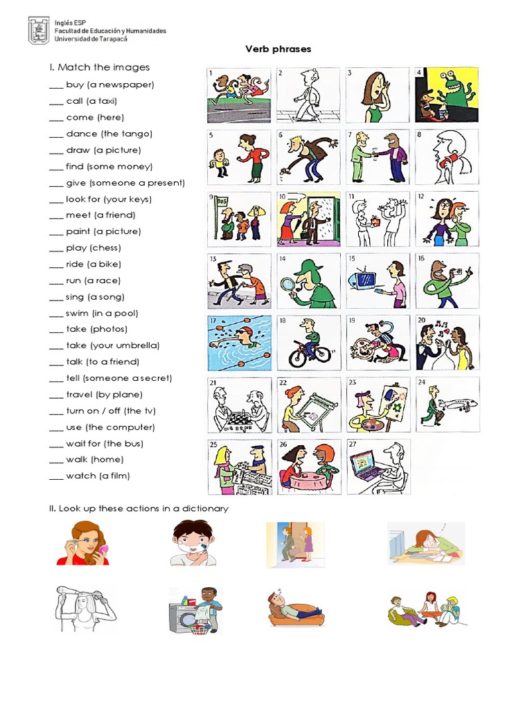 I. Match The Images: Verb Phrases | PDF | Art