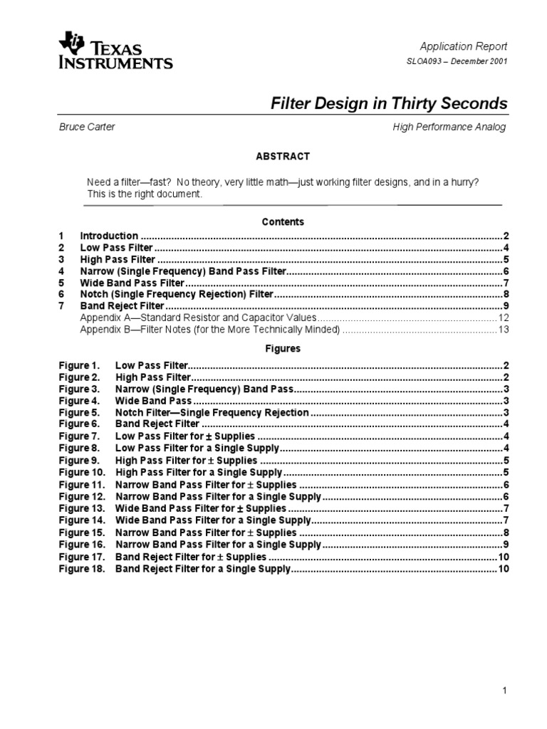 Filter Design in Thirty Seconds, Texas Instruments PDF | PDF ...