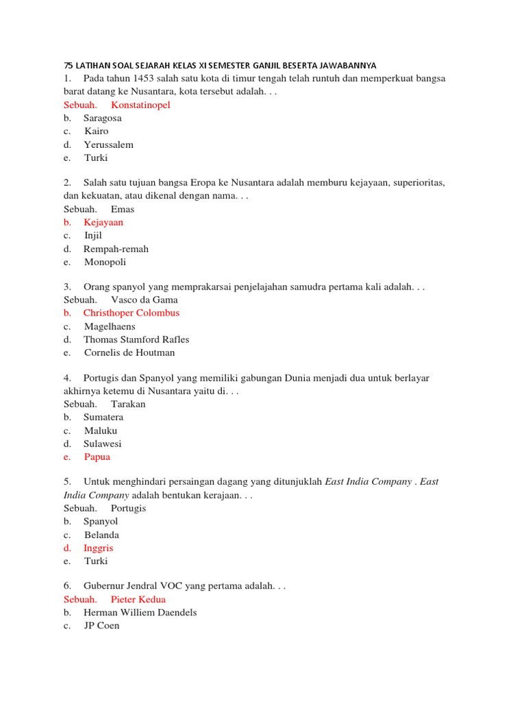 Soal Sejarah Materi Kolonialisme Dan Imperialisme