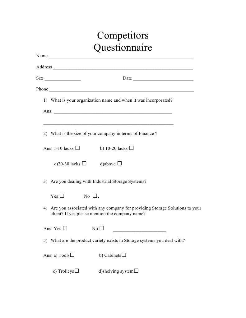 Competitors Survey Questionnaire Template | PDF | Business | Computers