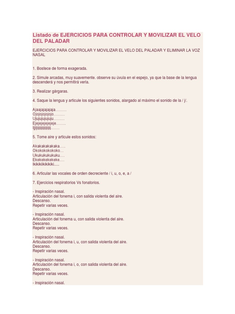 Ejercicios para Controlar y Movilizar El Velo Del Paladar | PDF ...