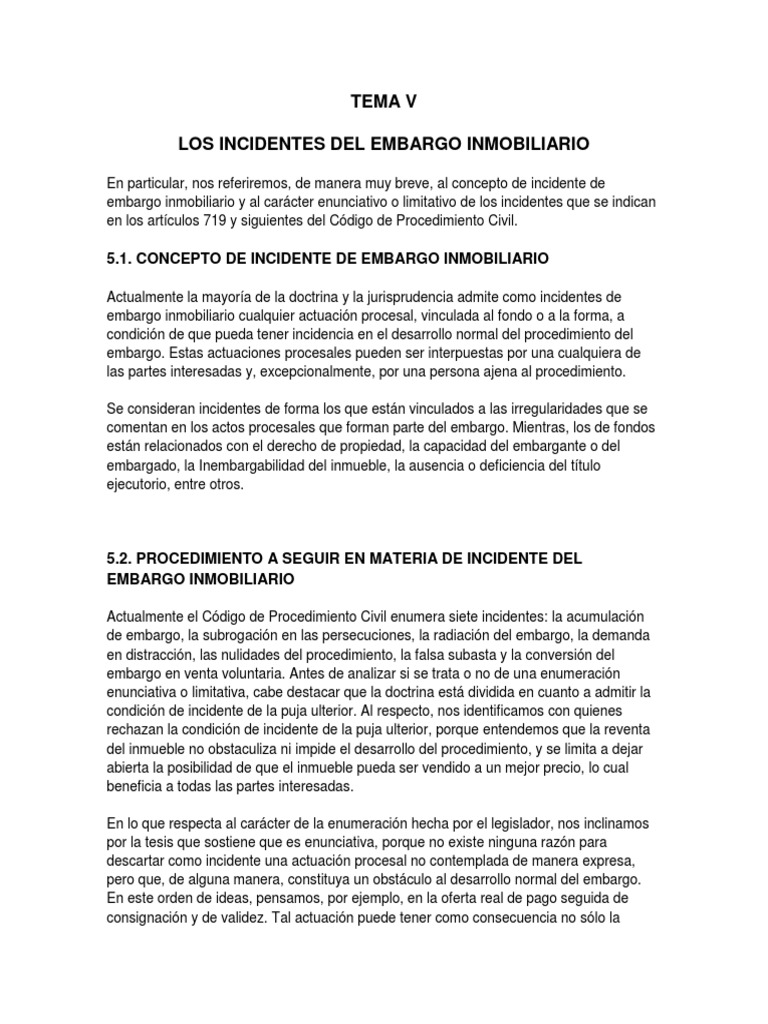 Incidentes en el Embargo Inmobiliario | PDF | Pagos | Subasta