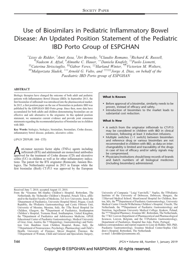 Pediatric IBD Biosimilars Position Statement | PDF | Inflammatory Bowel ...