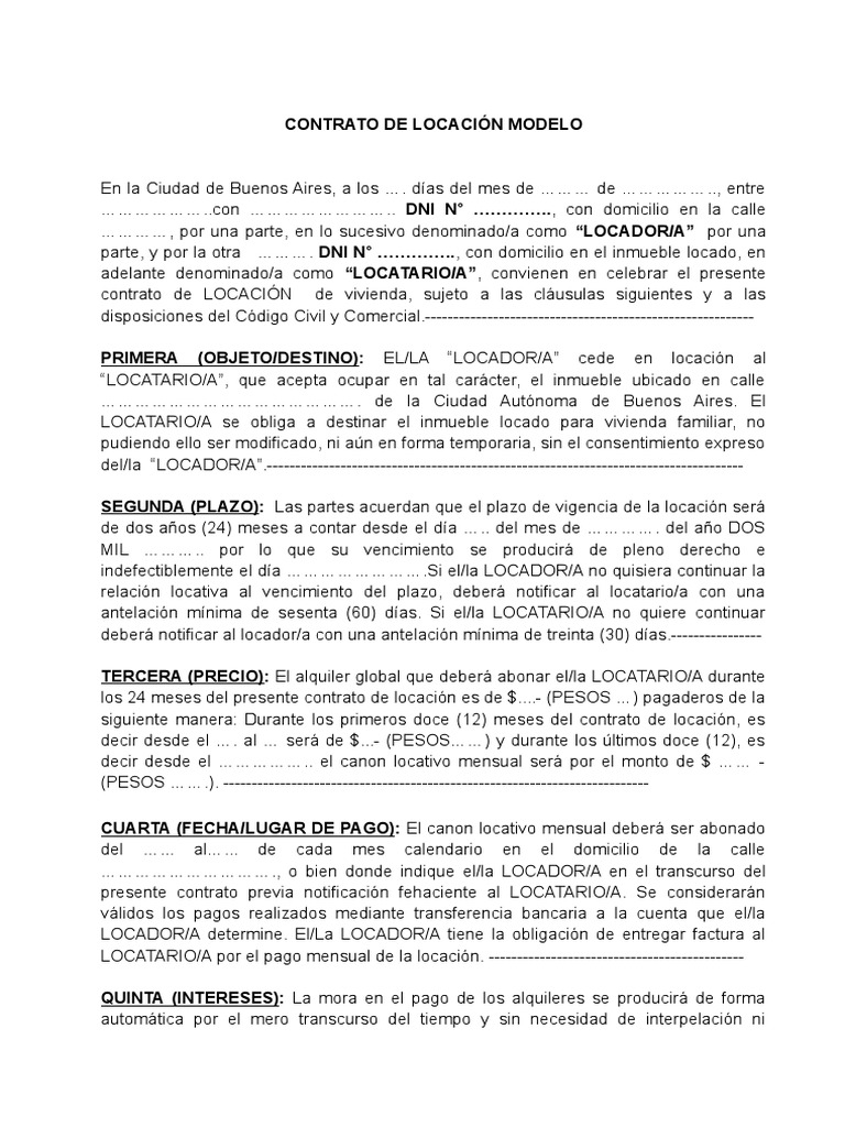 Modelo De Contrato De Locacion Pdf Alquiler Justicia