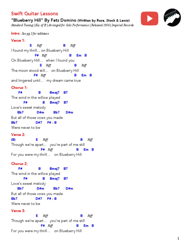 Fats Domino - Blueberry Hill - Chords Tab | PDF | Song Structure | Popular Music