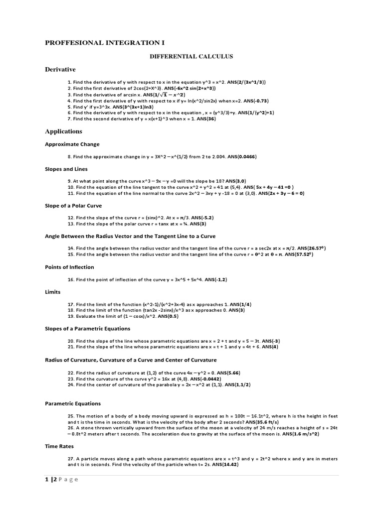 Proffesionalintegrationidifferentialcalculus Pdf Curvature Area