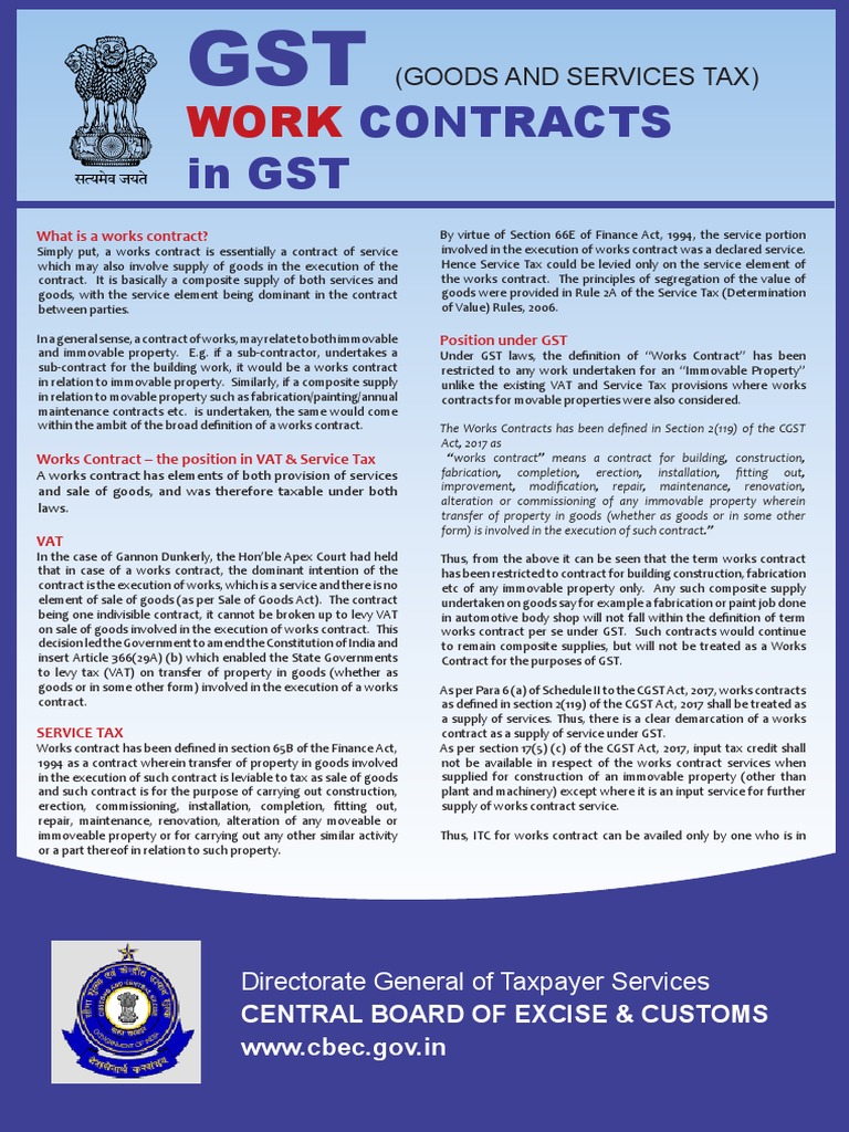 Work Contracts in GST | PDF | Value Added Tax | Taxes