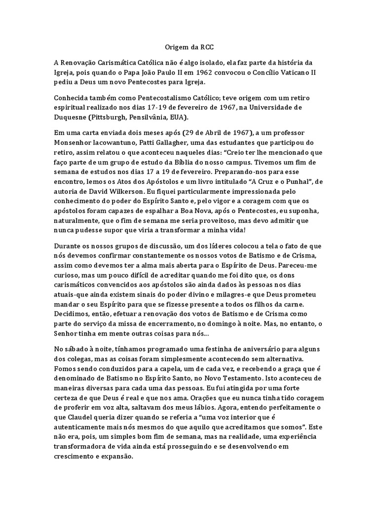 Origem Da Rcc Pdf Espírito Santo Religião Igreja Católica